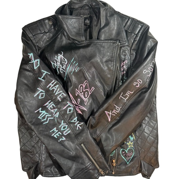 INC XL custom made Blink 182 vegan leather jacket - Picture 3 of 16